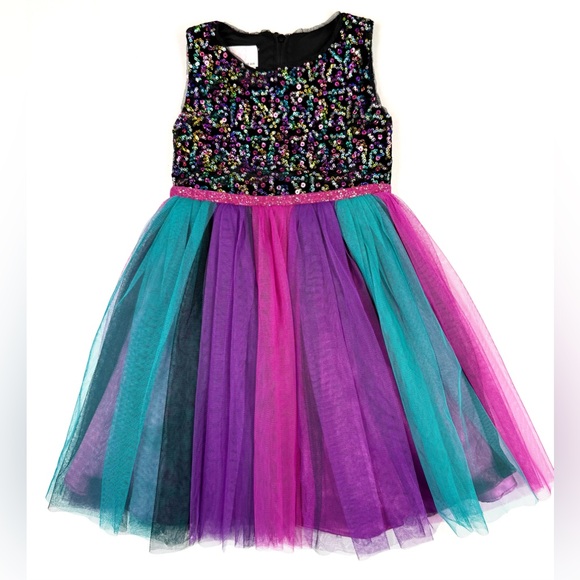 NWT BONNIE JEAN Girls Dress 2T Sequin Bodice Rainbow Tulle Party Dress Colorful - Picture 1 of 11